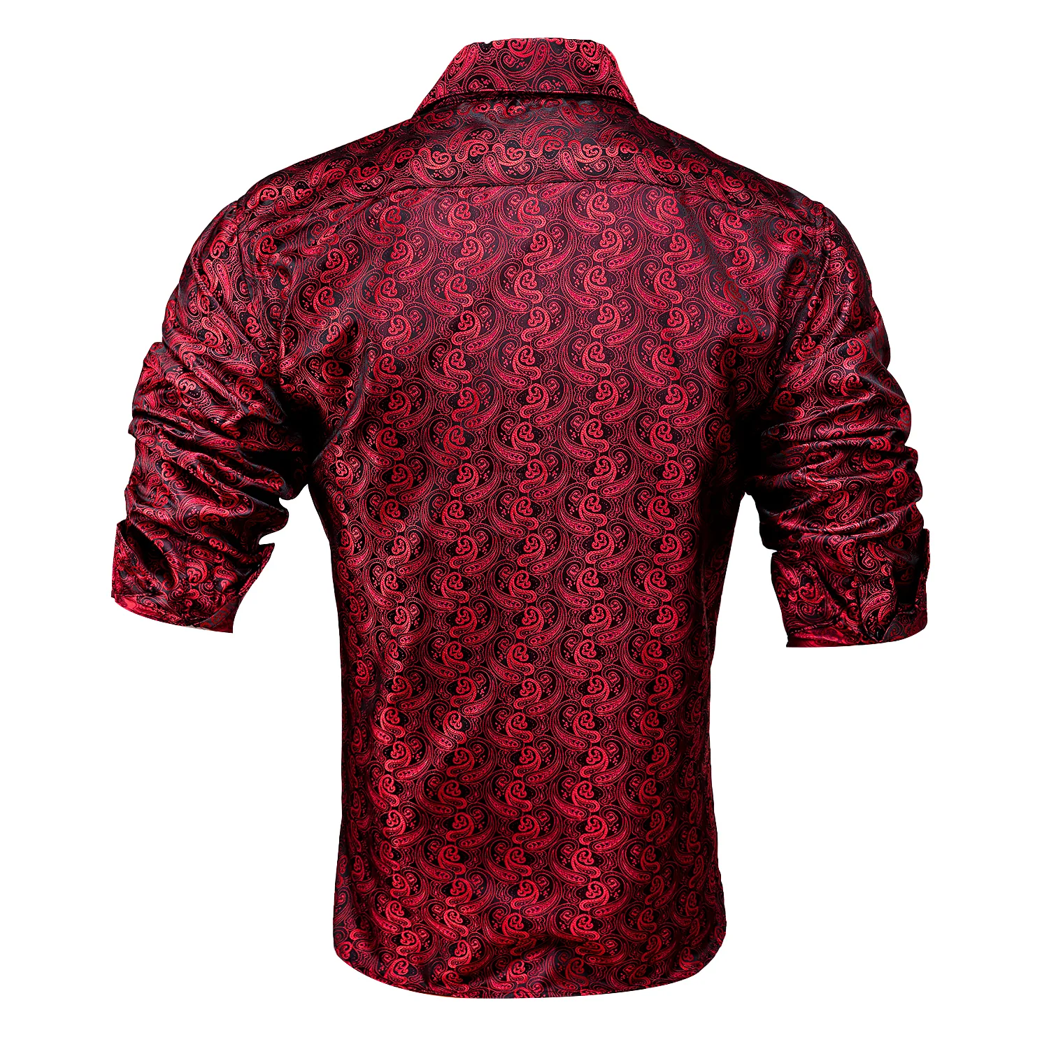 New Red Black Paisley Silk Men's Long Sleeve Shirt
