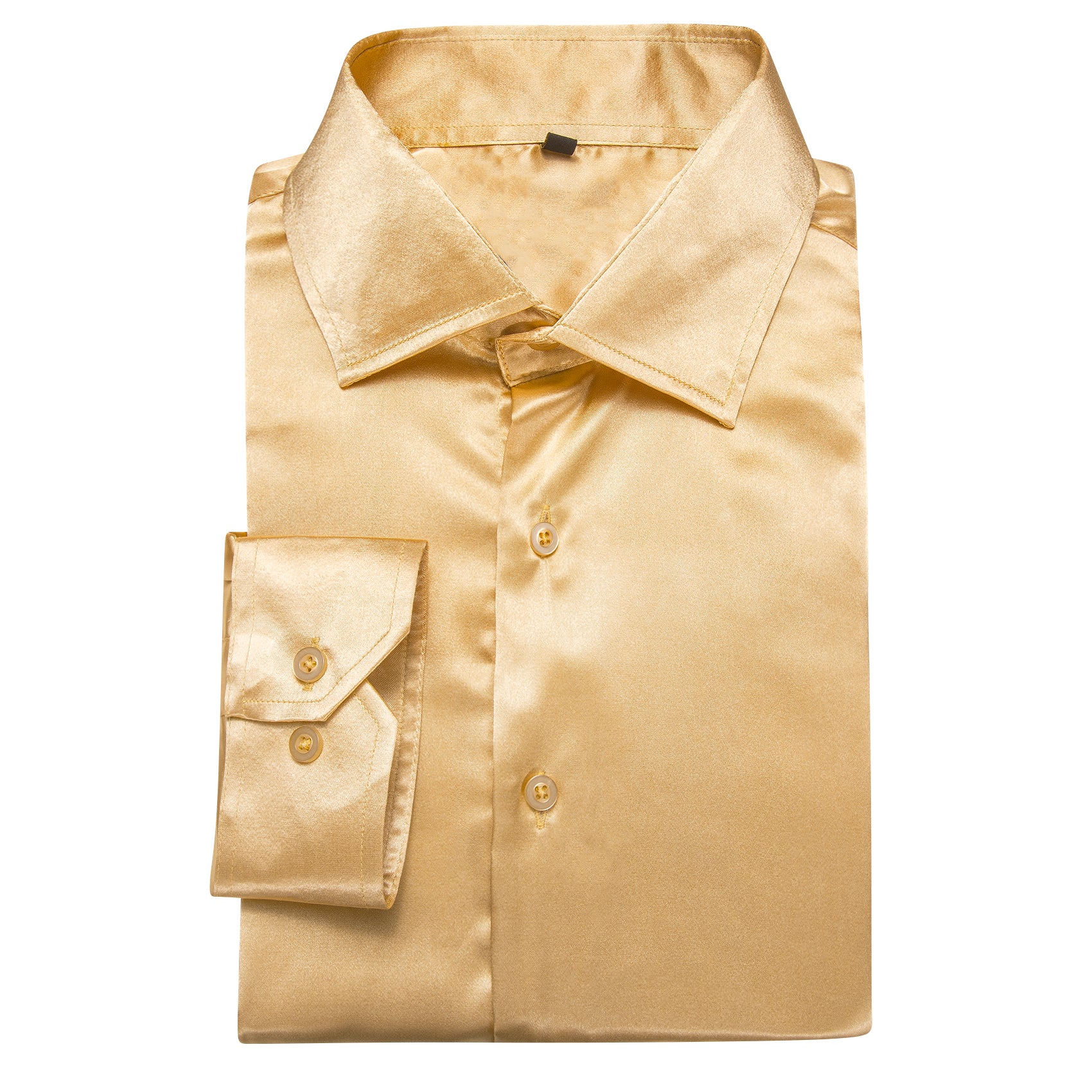 Champagne Yellow Solid Silk Men's Long Sleeve Shirt