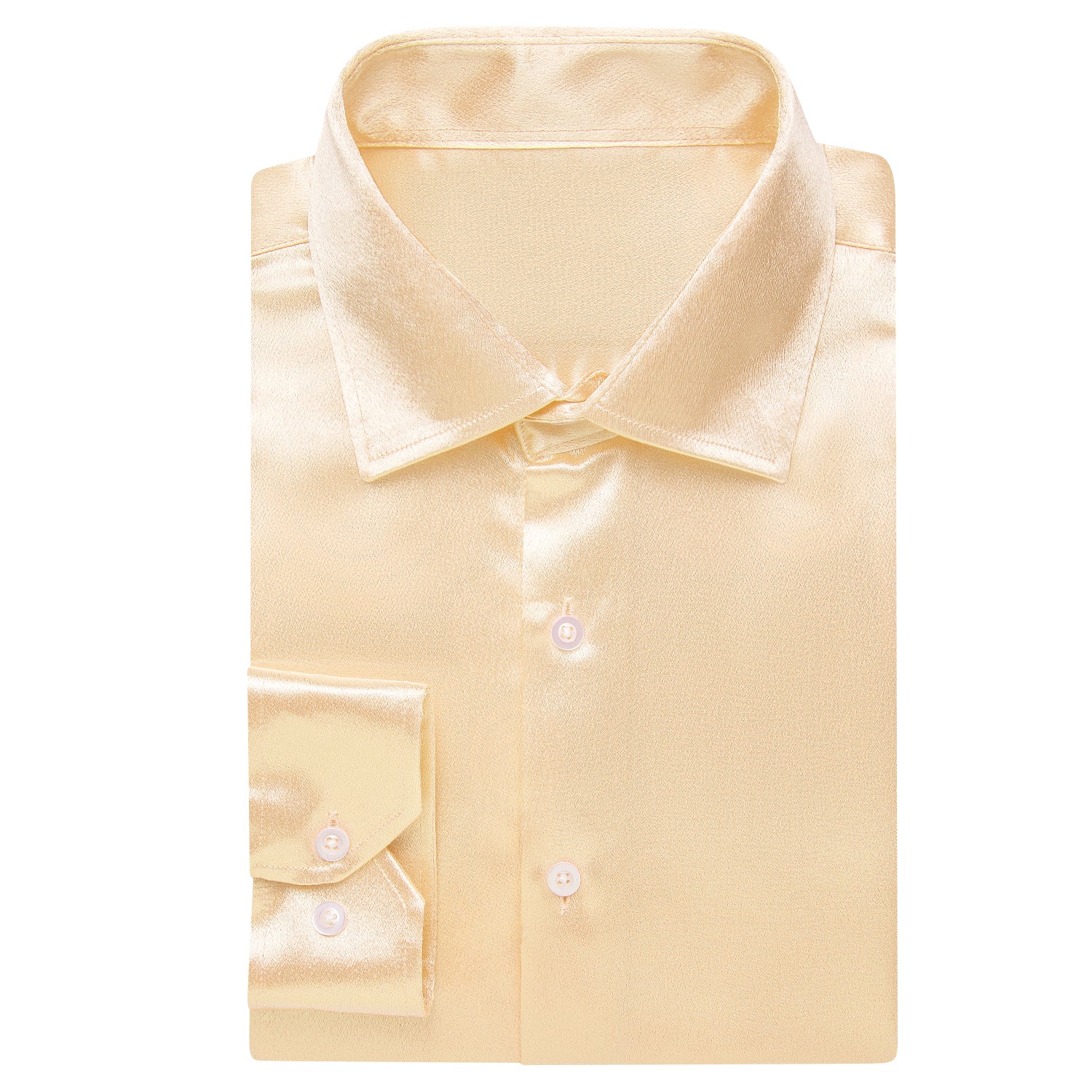 Light Yellow Solid Satin Men's Long Sleeve Shirt