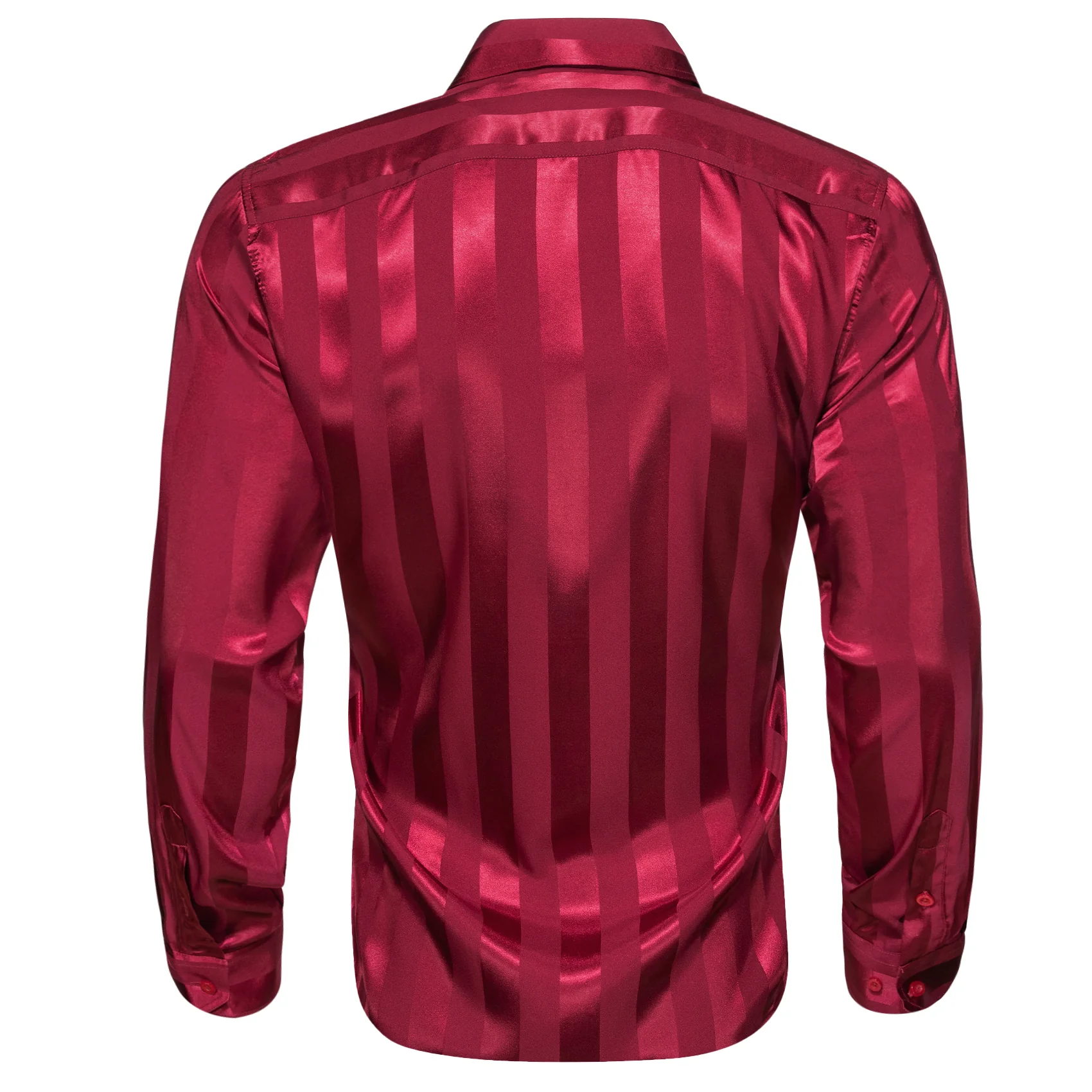 Red Striped Shiny Satin Men's Long Sleeve Shirt