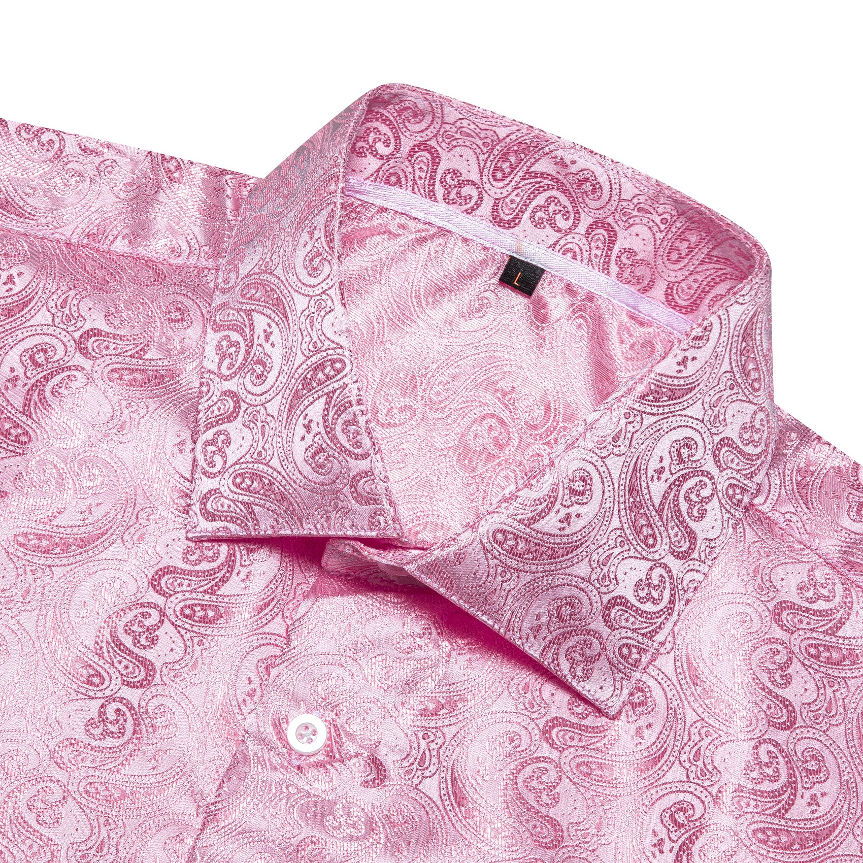 Pink Paisley Pattern Silk Men's Long Sleeve Shirt