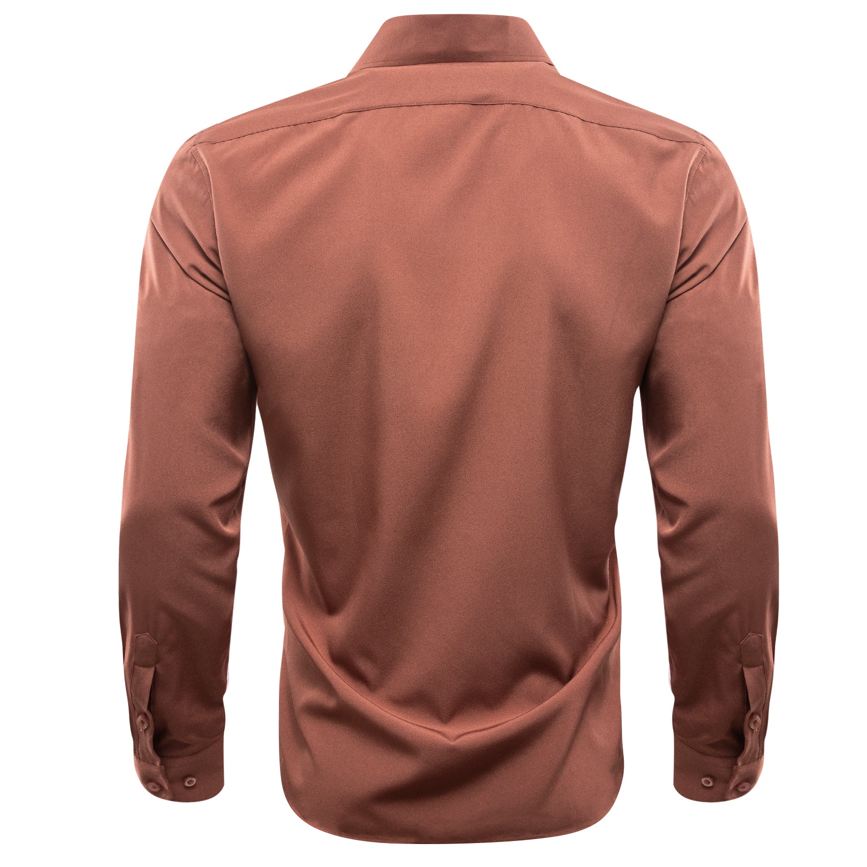 Light Brick Red Solid Silk Men's Long Sleeve Shirt