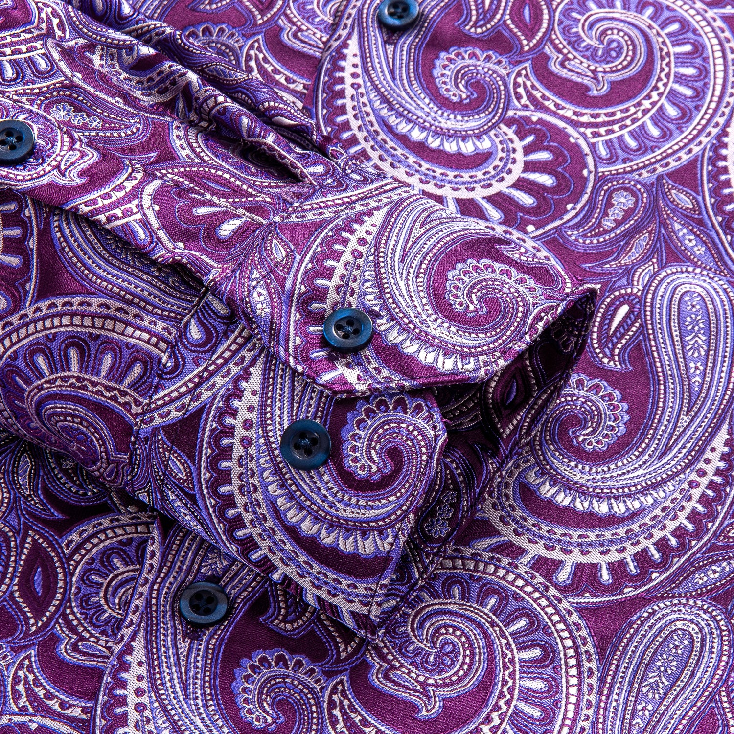 New Light Purple Paisley Silk Men's Long Sleeve Shirt