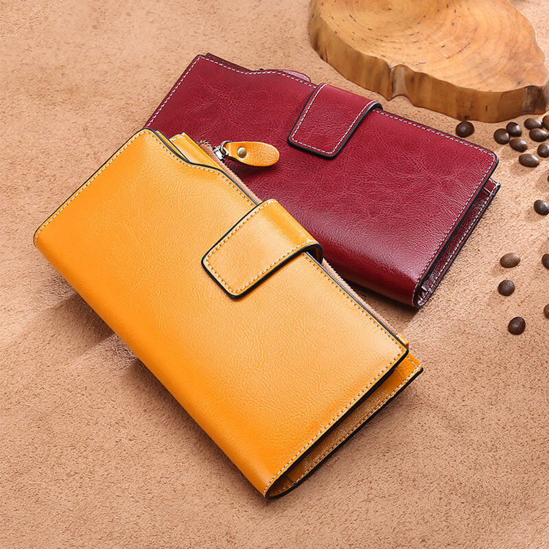 Genuine Leather RFID Anti Theft Oil Wax 6.3 Inch Phone Long Wallet Purse