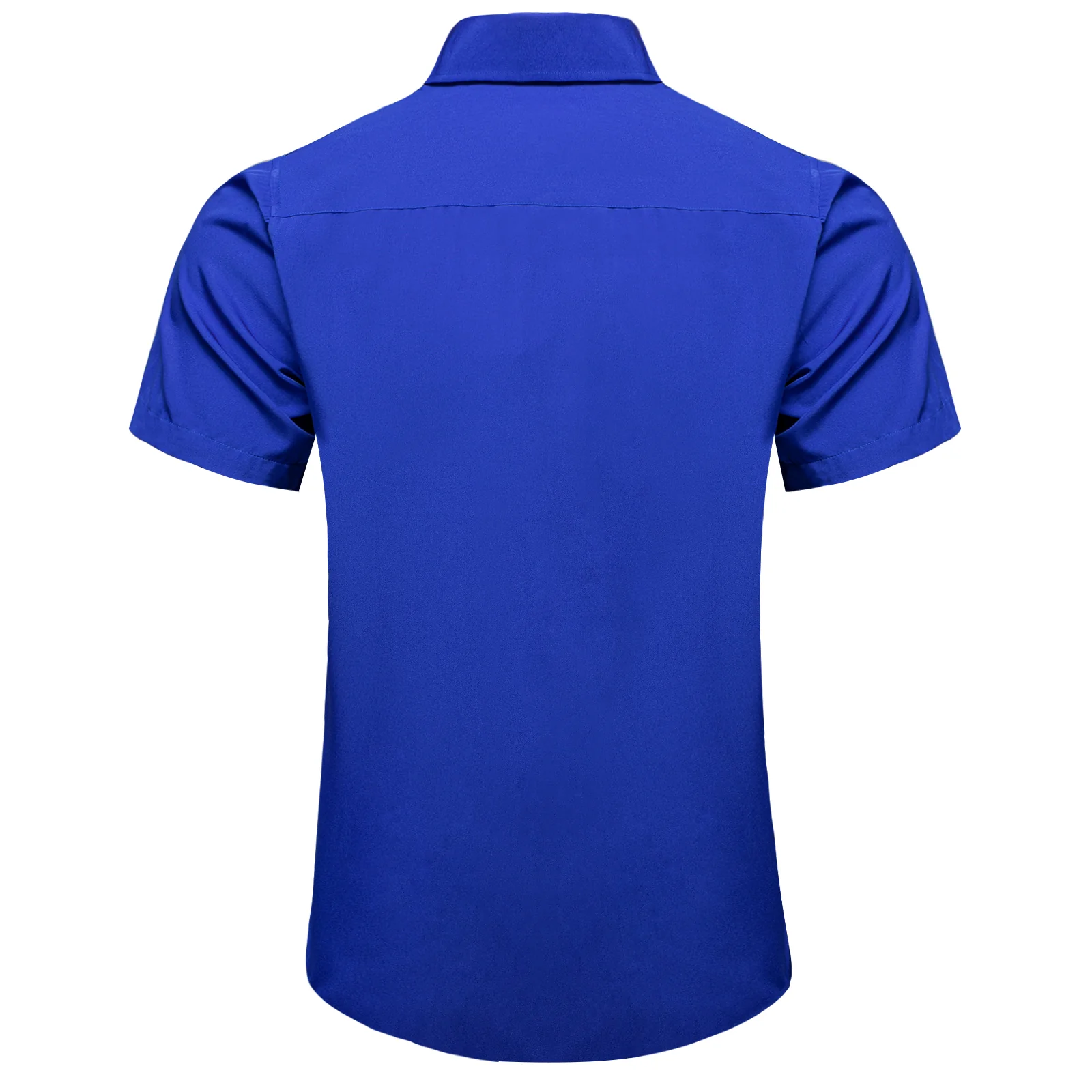 Royal Blue Cotton Solid Silk Men's Short Sleeve Shirt