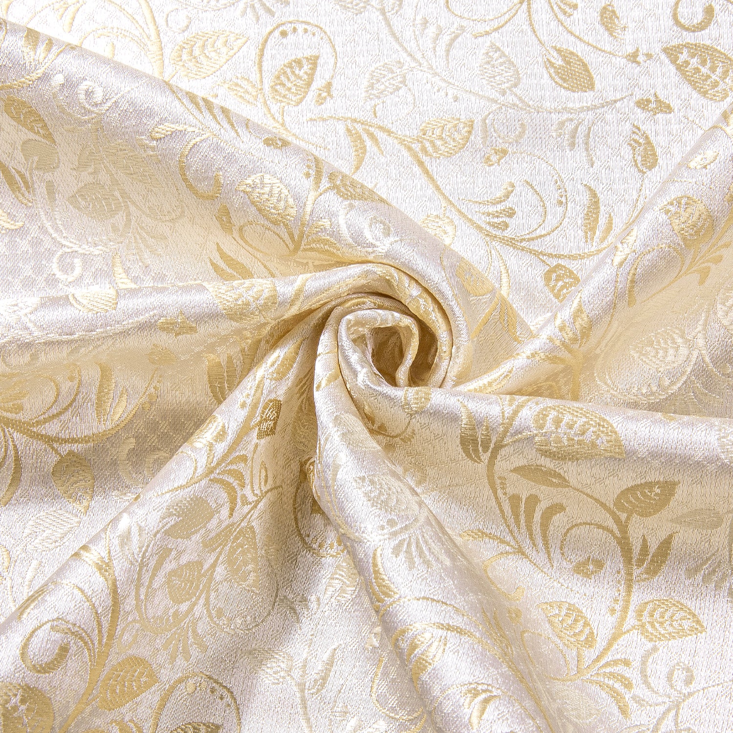 Champagne White Floral Pattern Silk Men's Long Sleeve Shirt