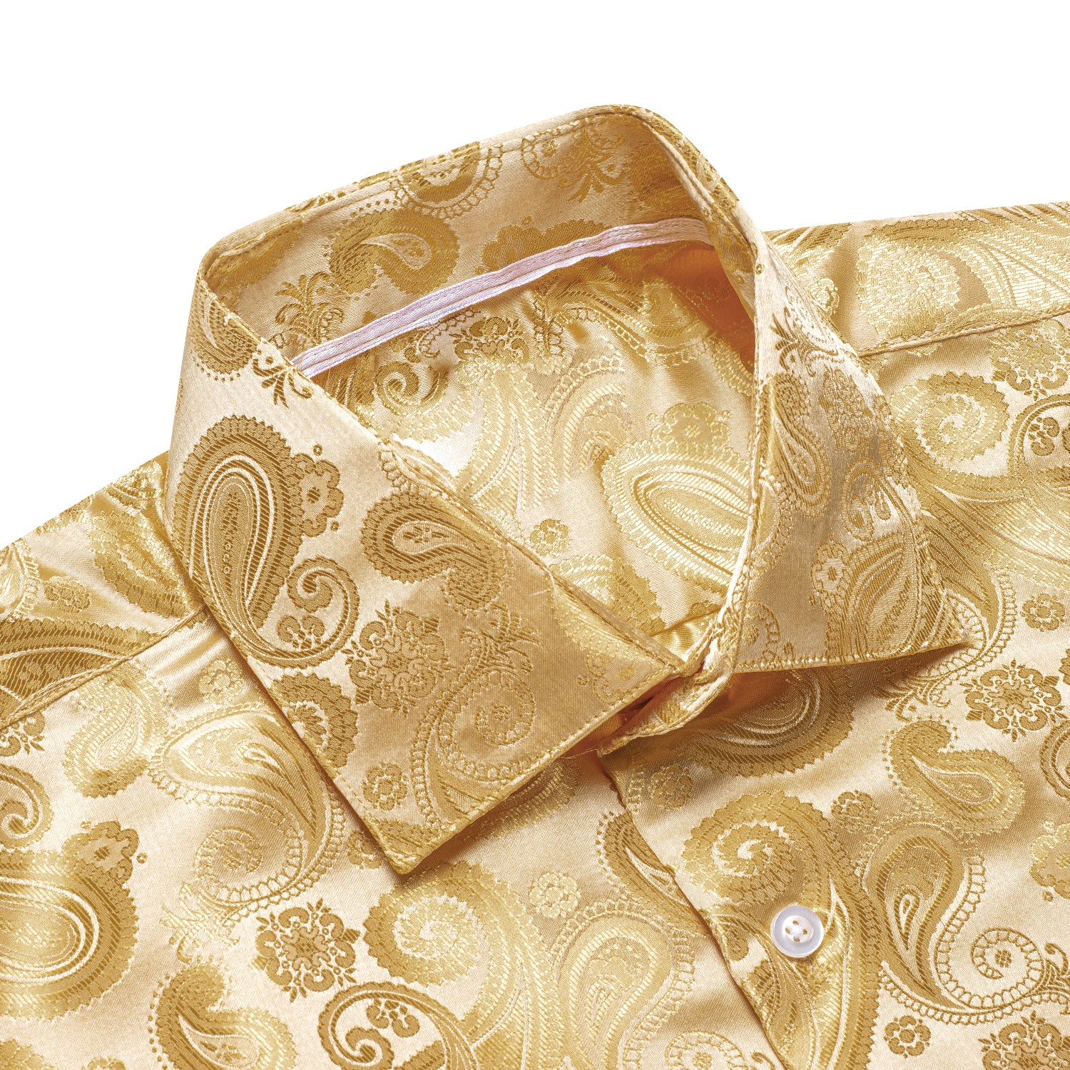 New Yellow Paisley Silk Men's Long Sleeve Shirt