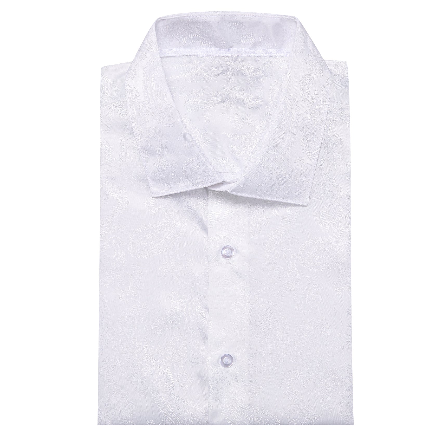 White Paisley Style Casual Silk Men's Long Sleeve Button Shirt