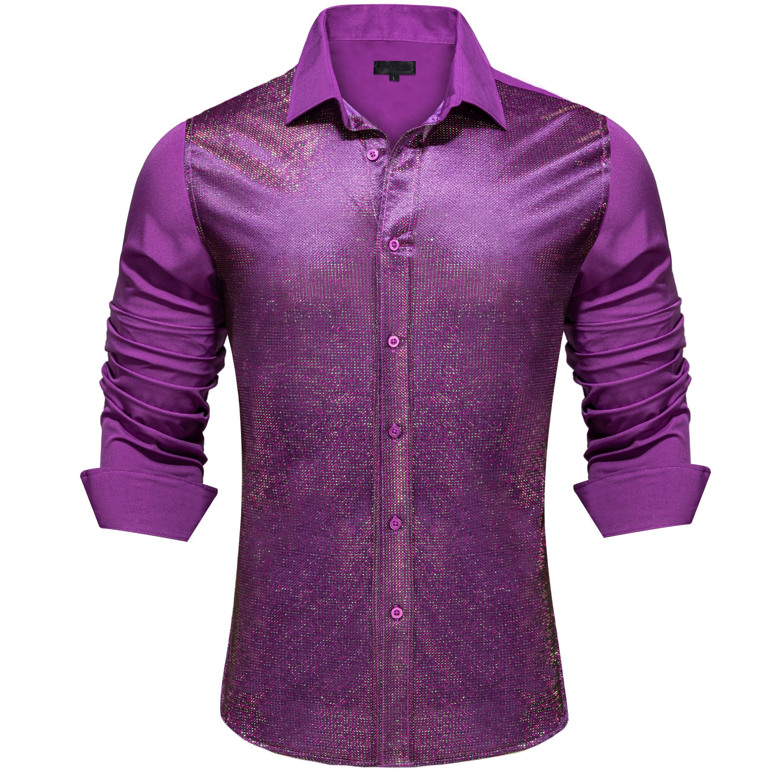 Grape Purple Solid Silk Men's Long Sleeve Shirt