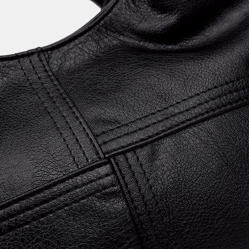 Soft Leather Handbags Stitching Solid Large Capacity Shoulder Bag