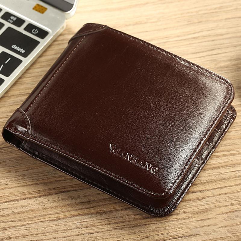 Large Capacity Trifold Genuine Leather Wallet