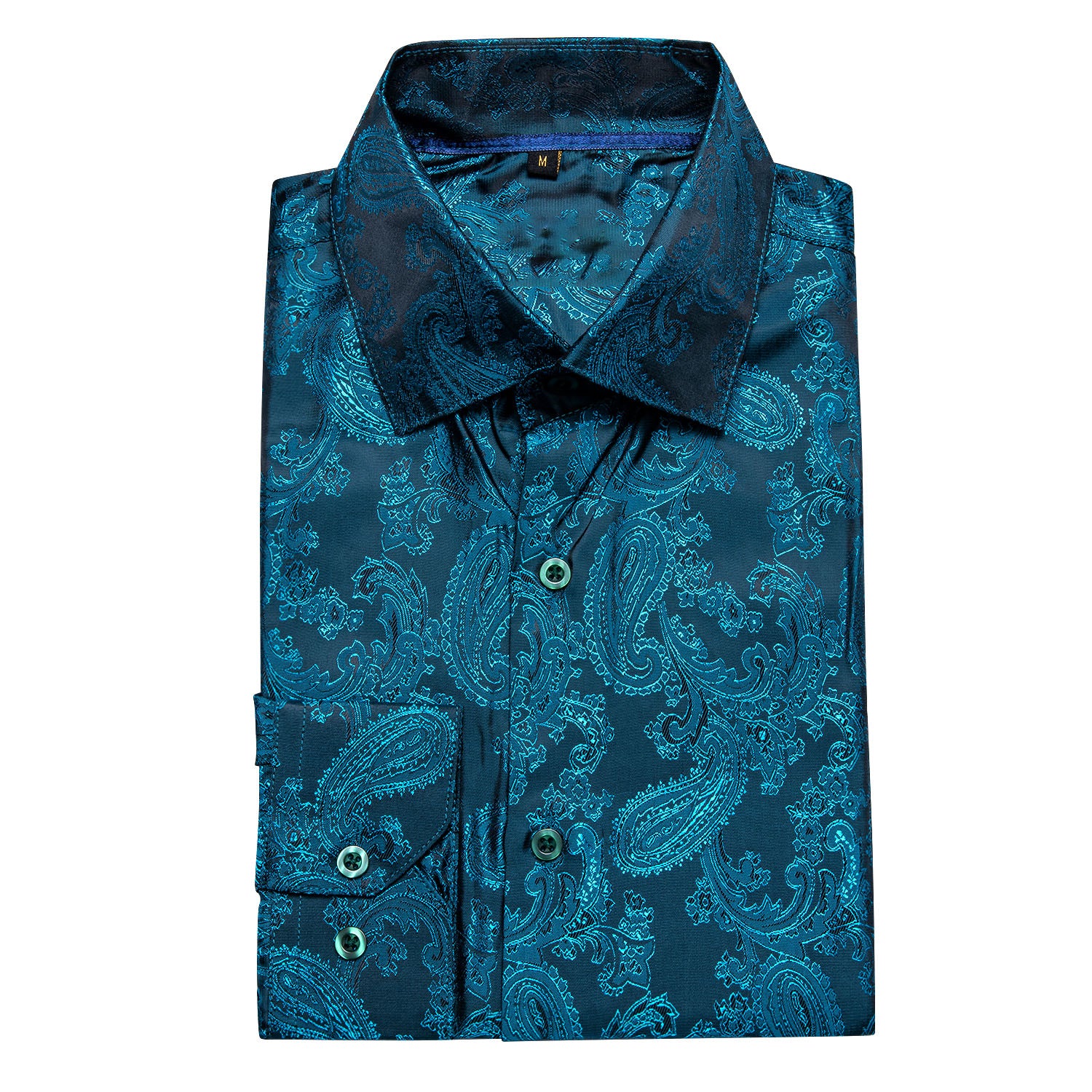 Lake Blue Paisley Pattern Silk Men's Long Sleeve Shirt