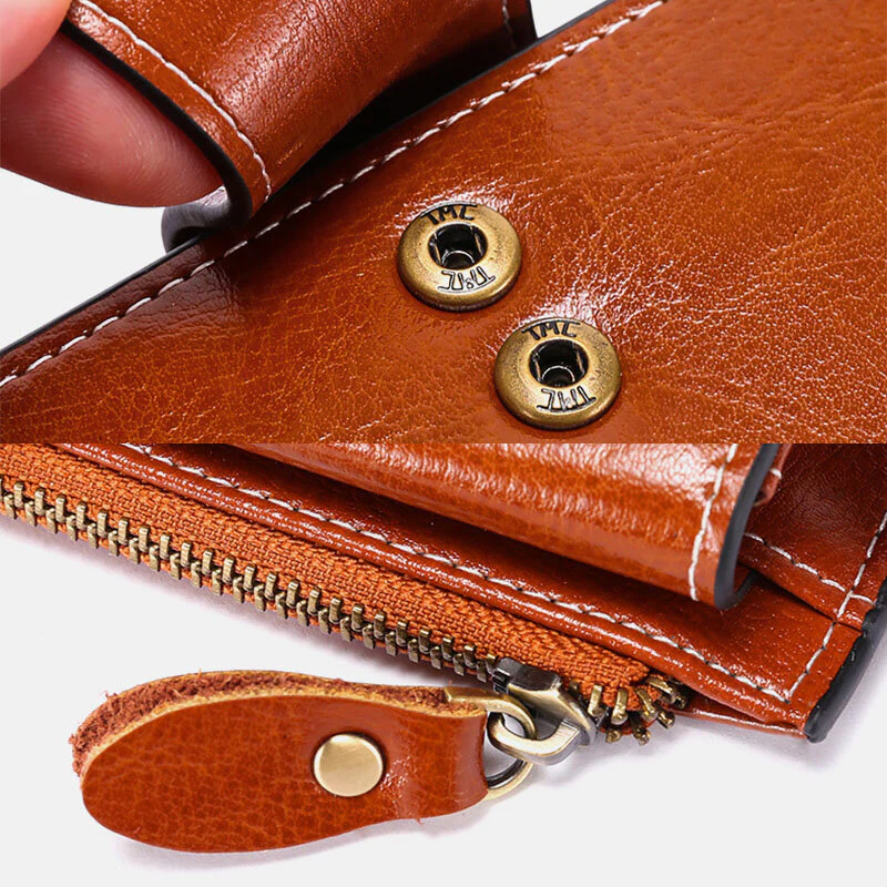 Genuine Leather RFID Anti Theft Oil Wax 6.3 Inch Phone Long Wallet Purse