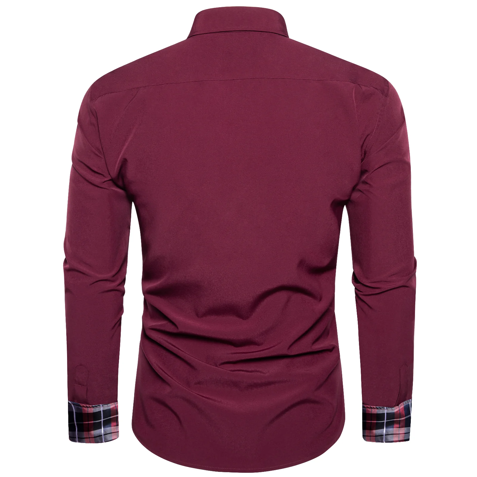 New Splicing Style Red with Blue Plaid Edge Men's Long Sleeve Shirt