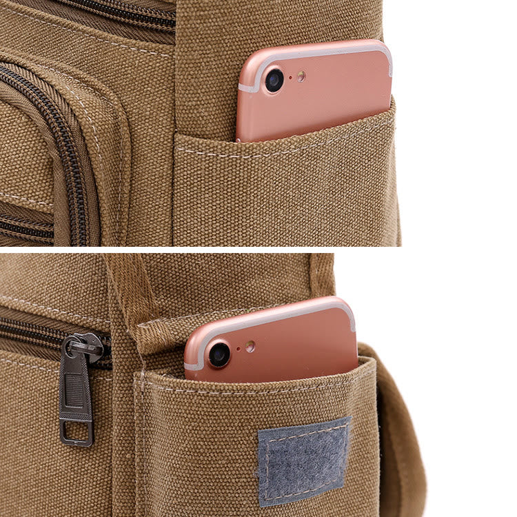 Canvas Multi-Pocket Retro Large Crossbody Bag