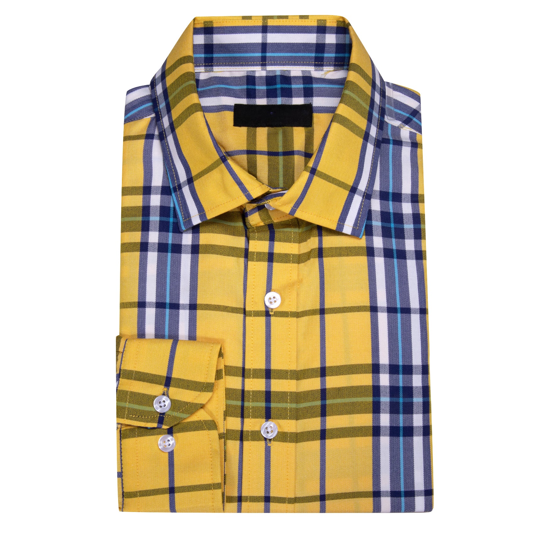 Yellow Blue Plaid Men's Long Sleeve Work Shirt