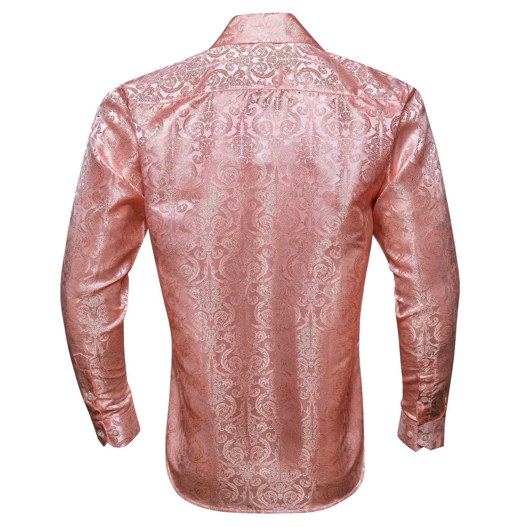 New Pink Floral Pattern Silk Men's Long Sleeve Shirt