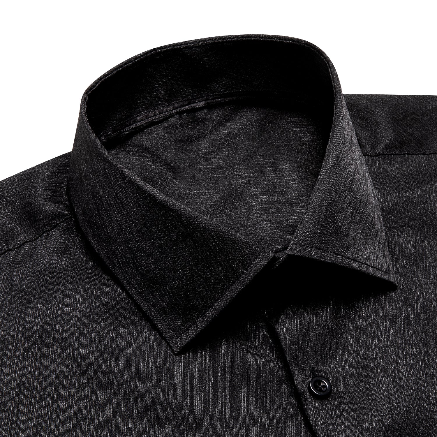 New Black Solid Silk Men's Long Sleeve Shirt