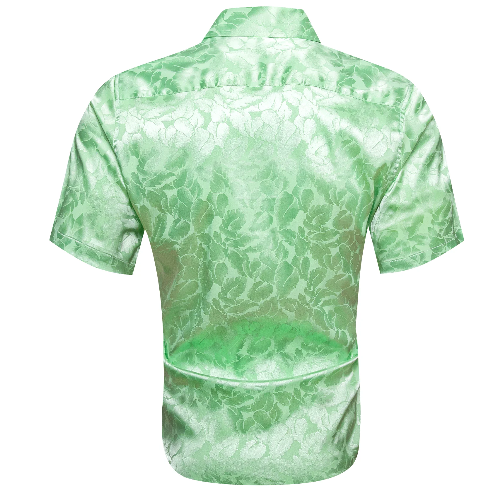 Light Green Floral Leaf Silk Men's Short Sleeve Shirt