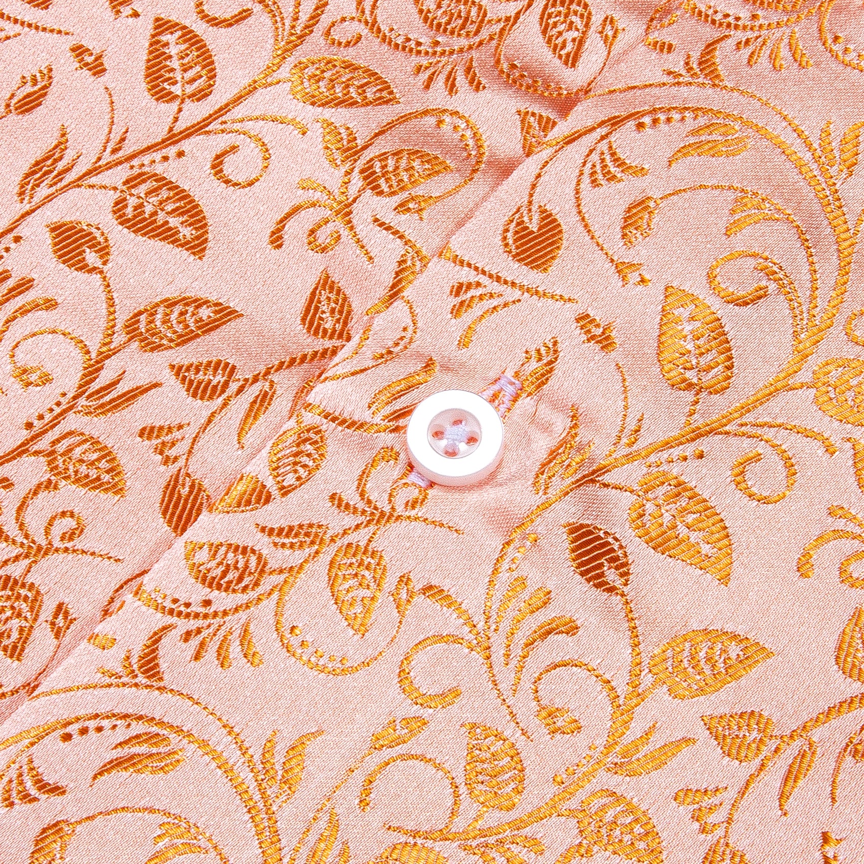 Light Orange Floral Pattern Silk Men's Long Sleeve Shirt