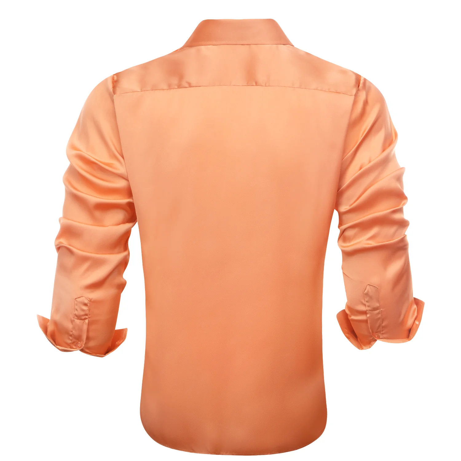 Honey Orange Solid Satin Chiffon Non-stretch Men's Long Sleeve Shirt