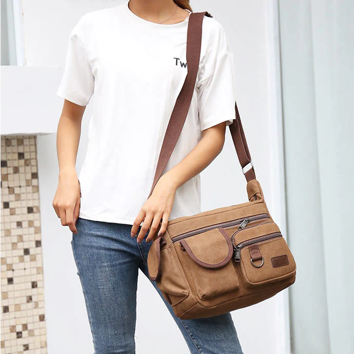 Canvas Multi-Pocket Retro Large Crossbody Bag