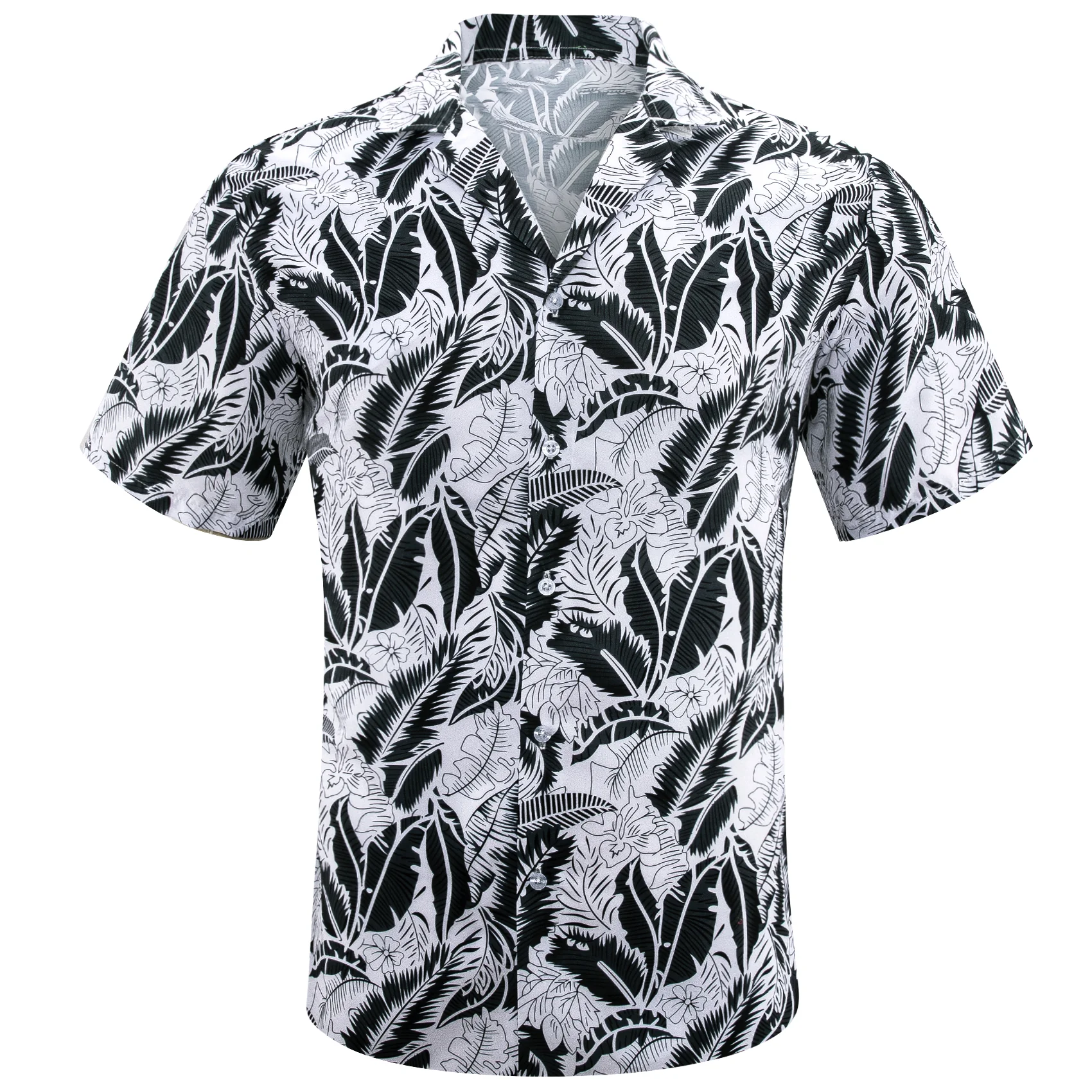 Black White Leaves Men's Short Sleeve Summer Shirt
