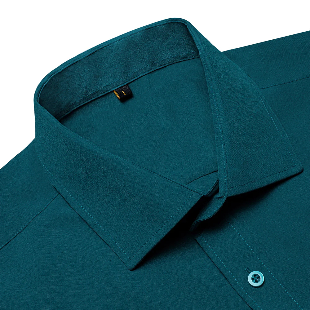 Dark Green Cotton Solid Silk Men's Short Sleeve Shirt