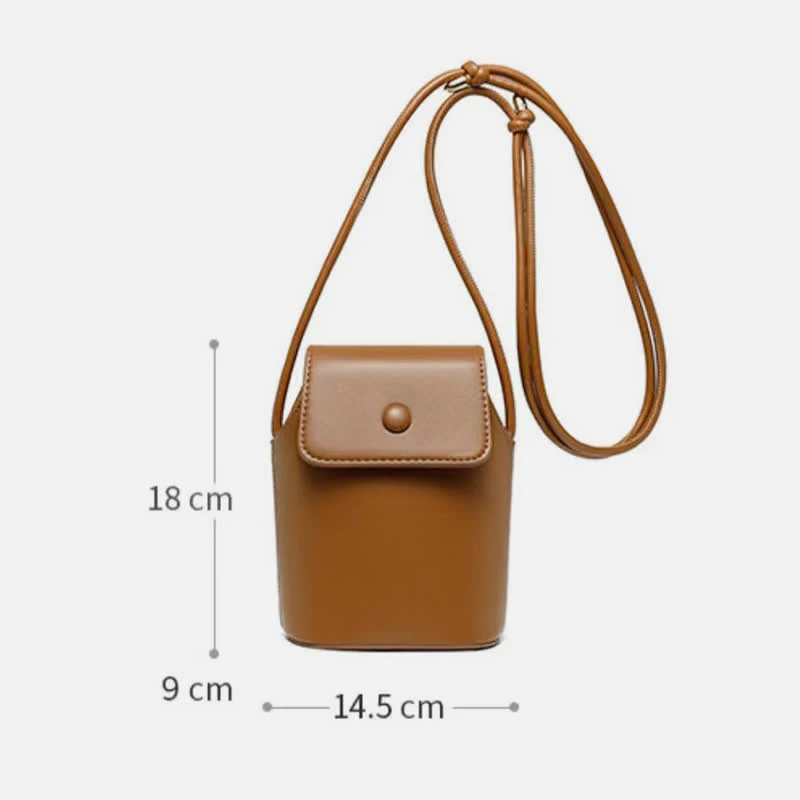 Women Mini Retro Bucket Bag PU Leather Phone Bag Crossbody Bag