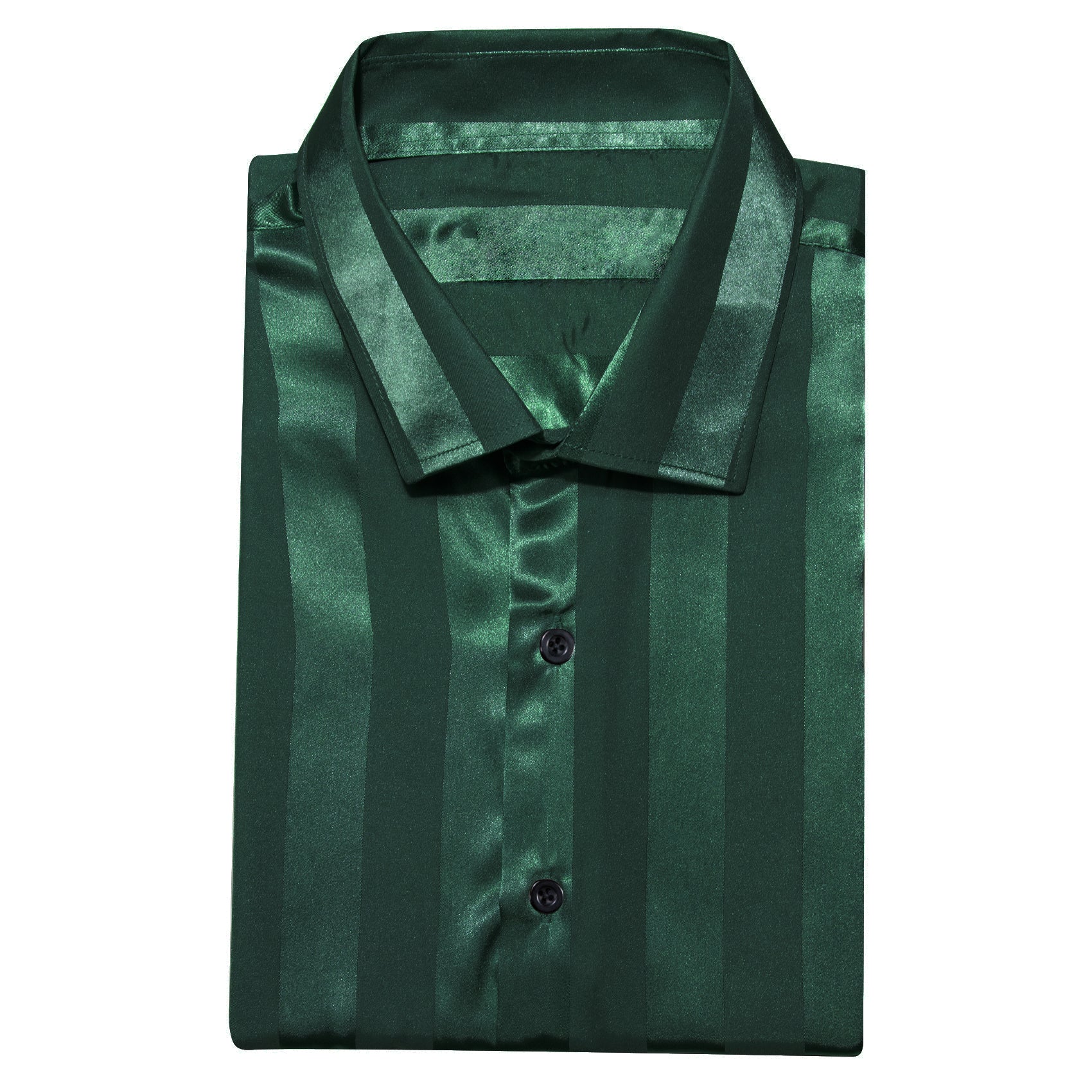 Dark Green Striped Shiny Satin Men's Long Sleeve Shirt
