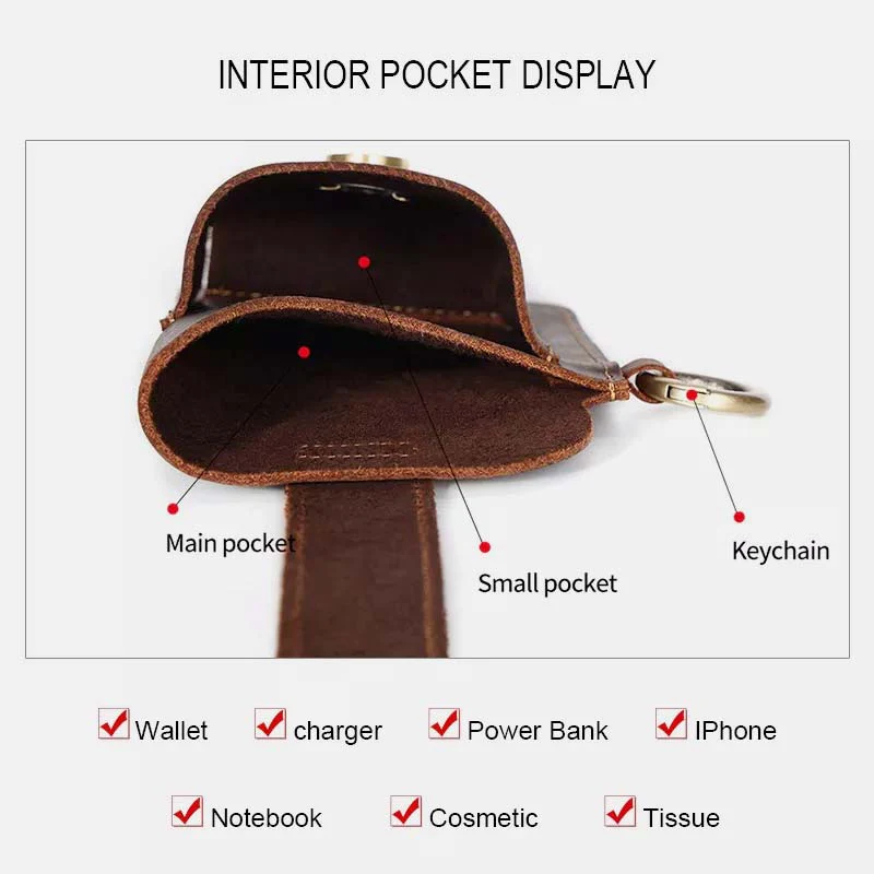 Retro Leather Phone Holster for Men Universal Case Waist Bag EDC