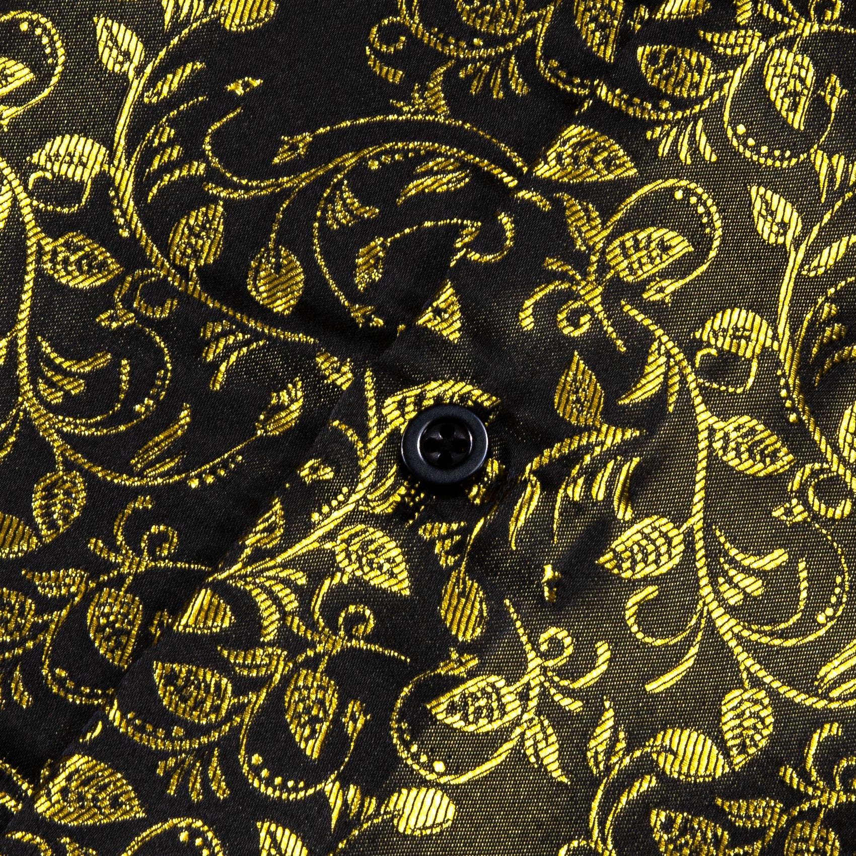 New Black Golden Floral Pattern Silk Men's Long Sleeve Shirt