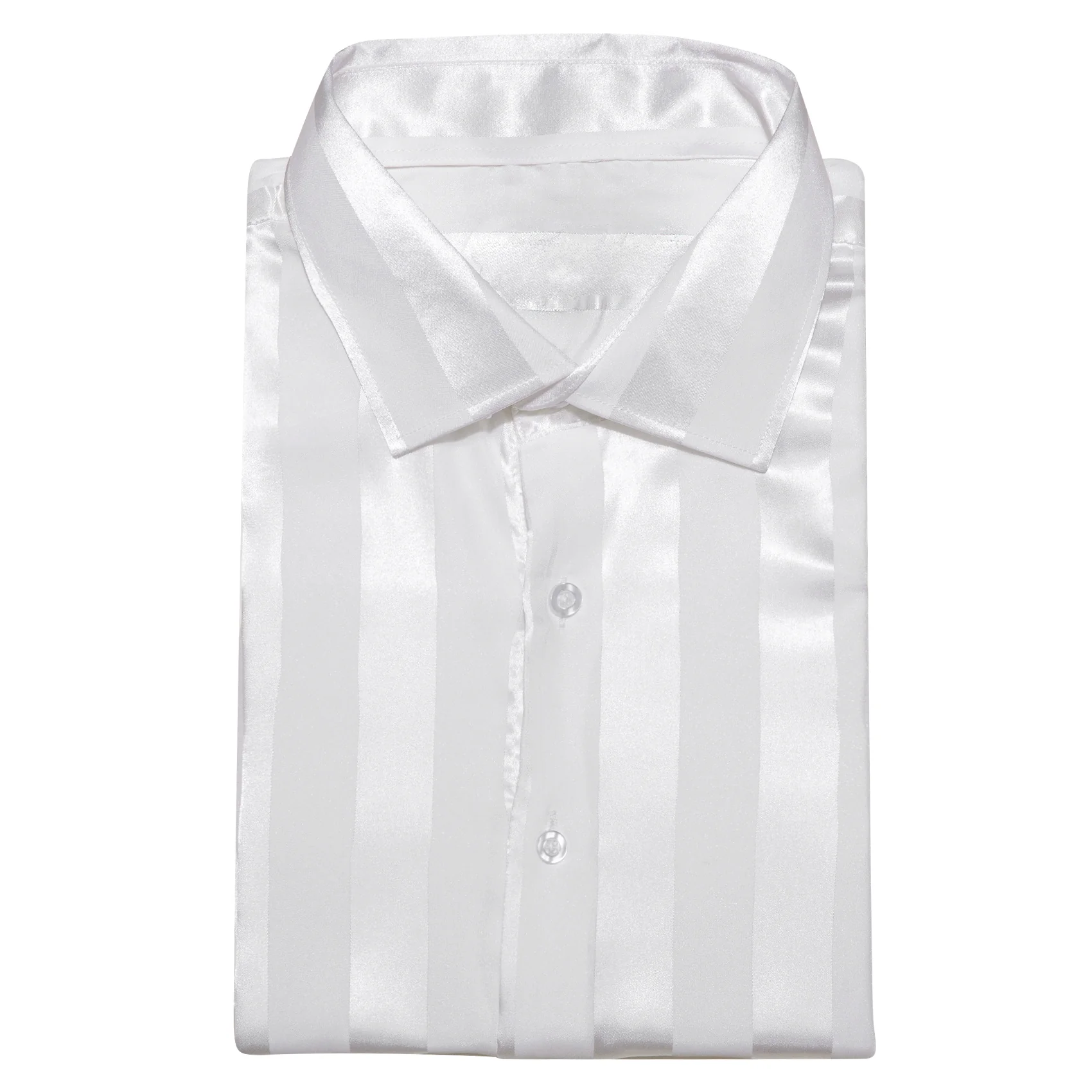White Striped Shiny Satin Men's Long Sleeve Shirt