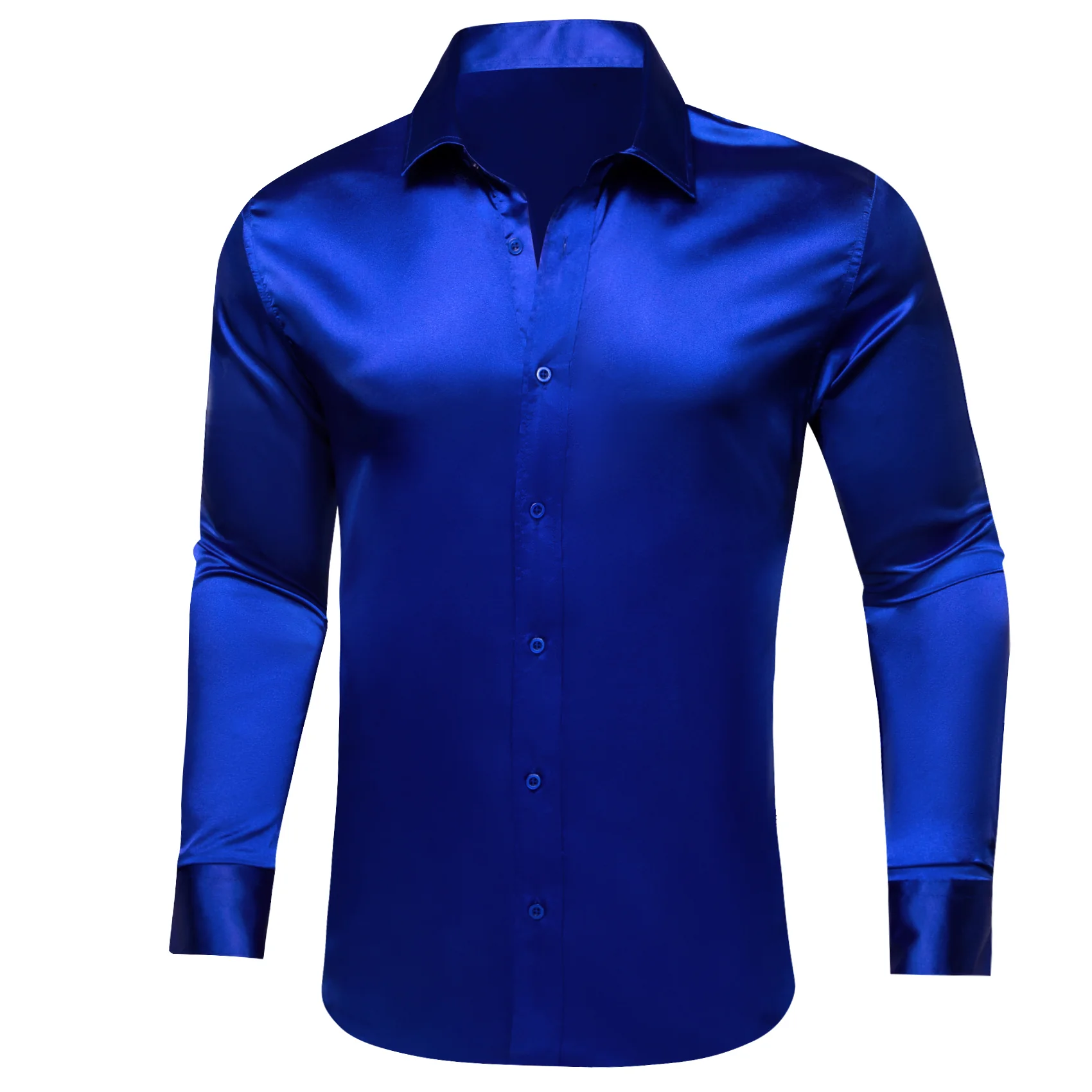 Royal Blue Satin Men's Long Sleeve Shirt