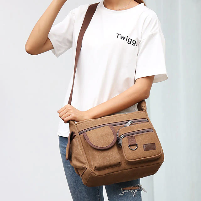 Canvas Multi-Pocket Retro Large Crossbody Bag