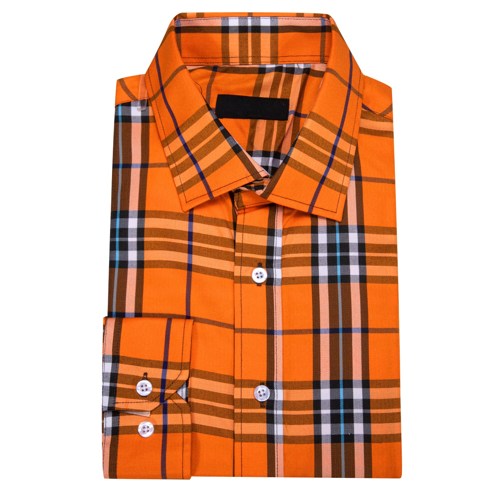 Oange Black Plaid Men's Long Sleeve Work Shirt