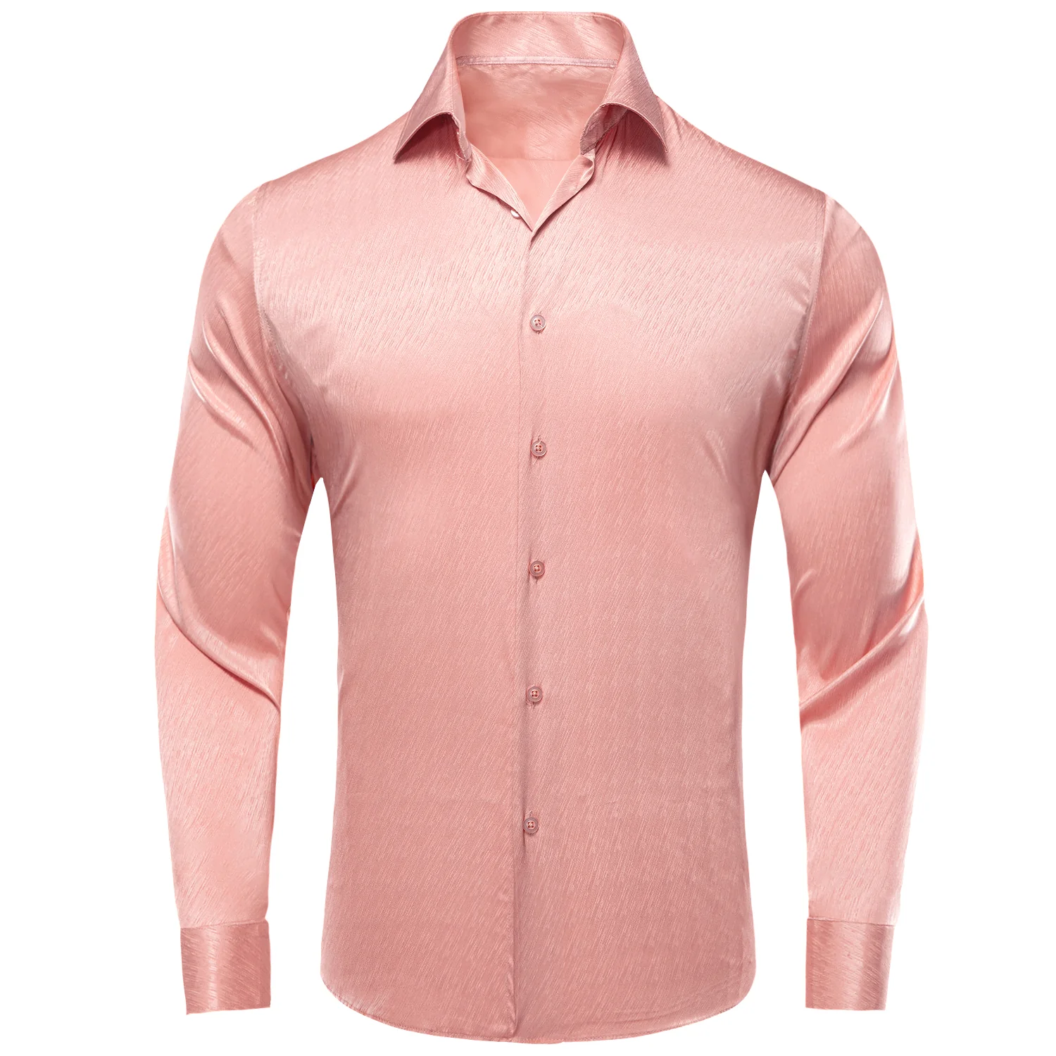 Coral Pink Solid Silk Men's Long Sleeve Shirt