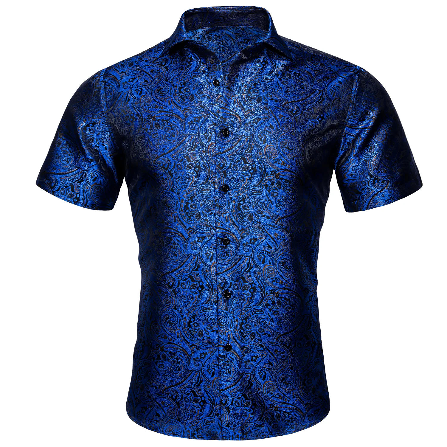 Deep Blue Paisley Silk Men's Short Sleeve Shirt