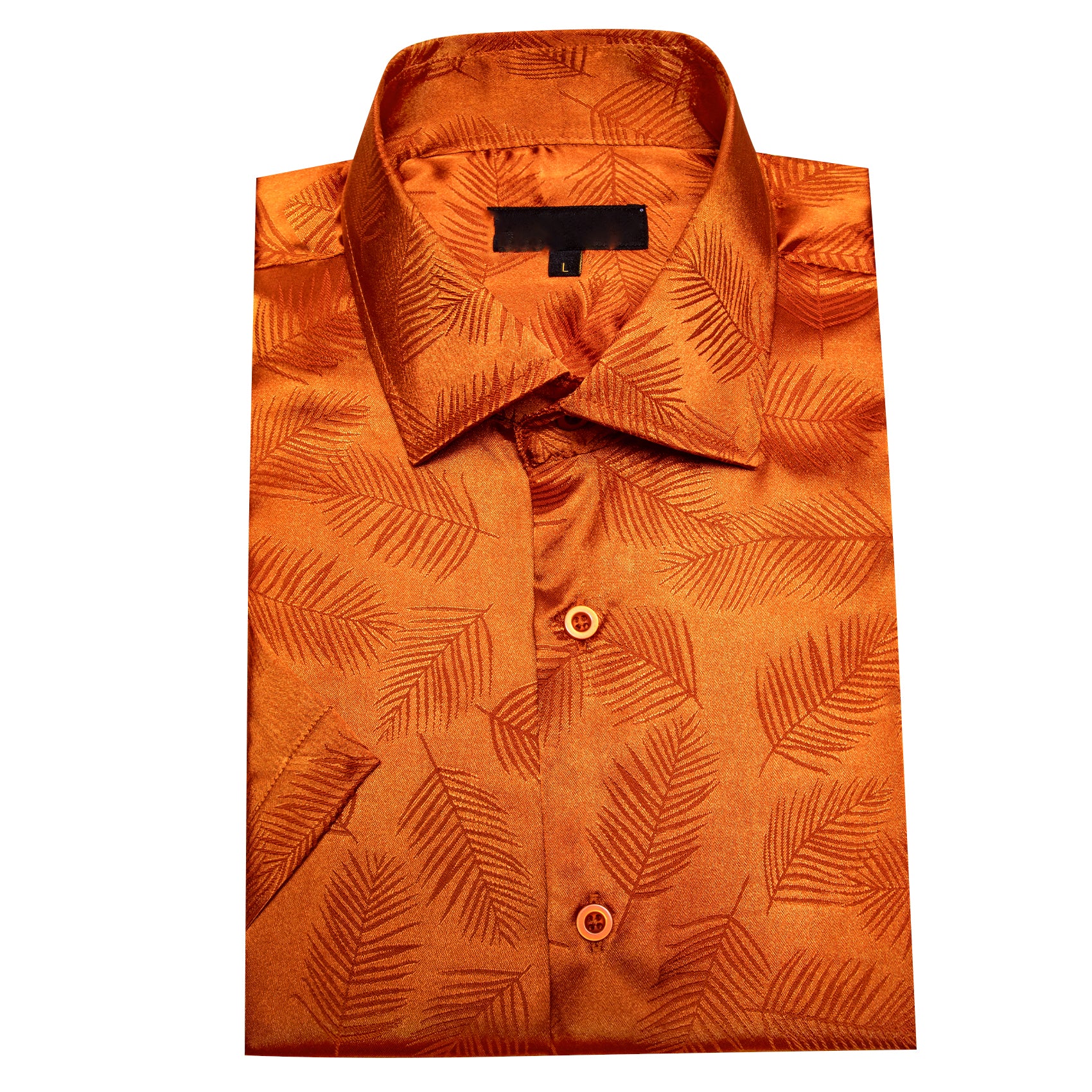 Orange Floral Leaf Silk Men's Short Sleeve Shirt