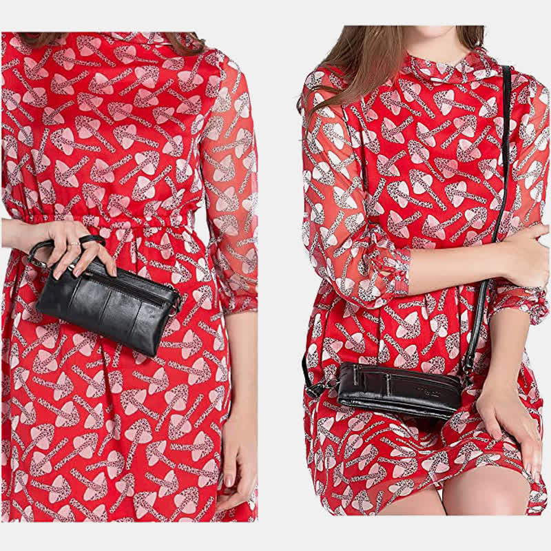 Clutch Wallet for Women Multi-Pocket Genuine Leather Wallet with Crossbody Strap