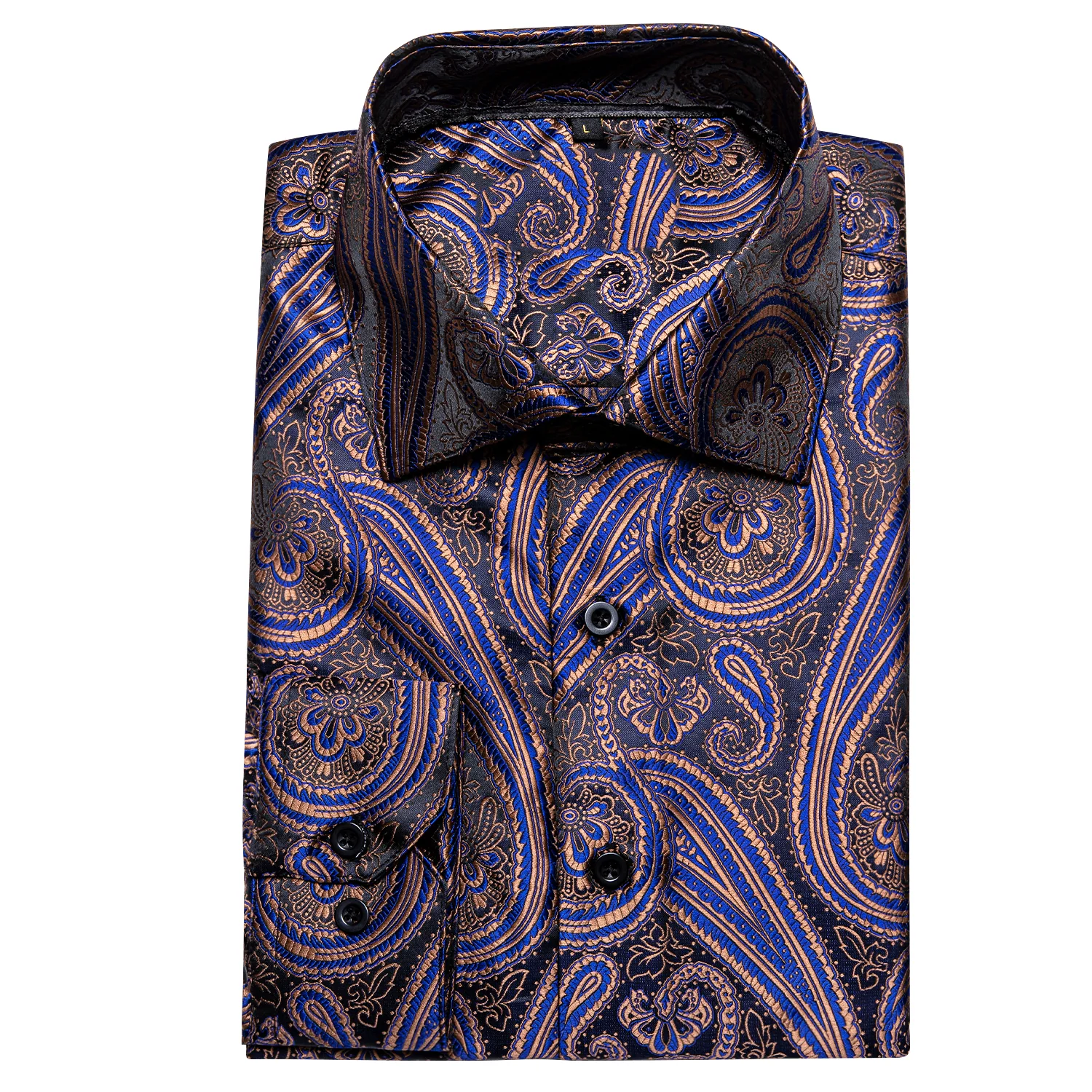 New Silver Purple Blue Paisley Pattern Silk Men's Long Sleeve Shirt