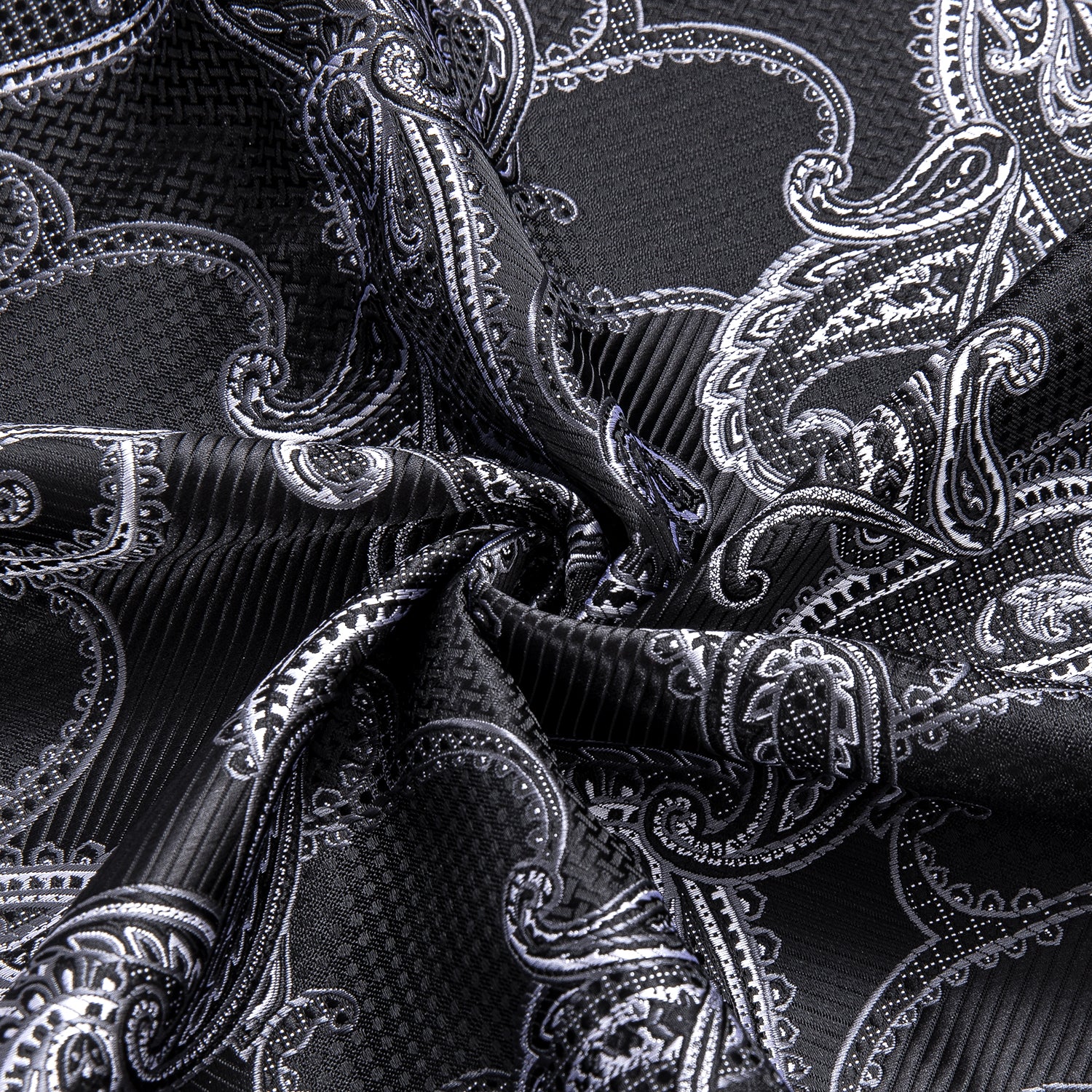 Black White Paisley Pattern Silk Men's Long Sleeve Shirt