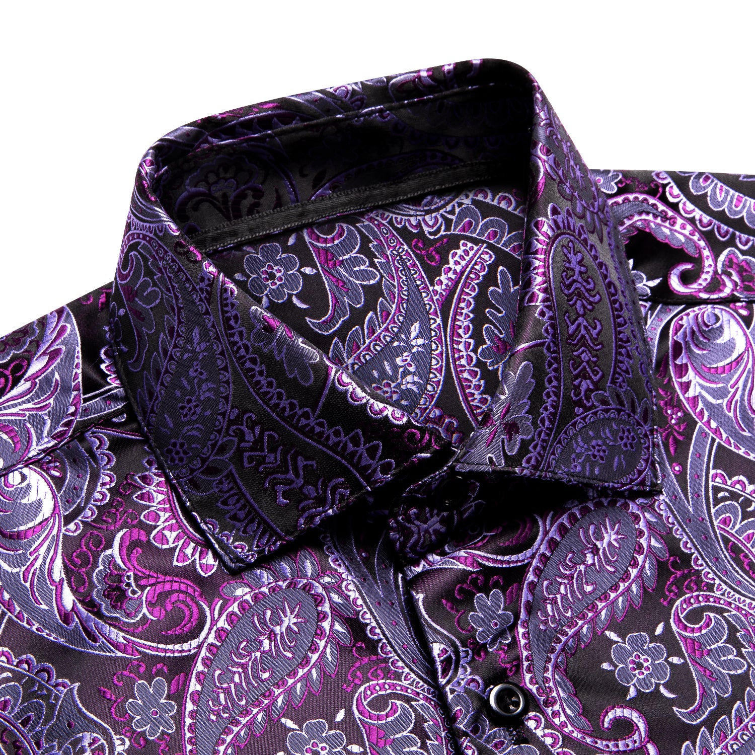 Luxury Purple Paisley Pattern Silk Men's Long Sleeve Shirt