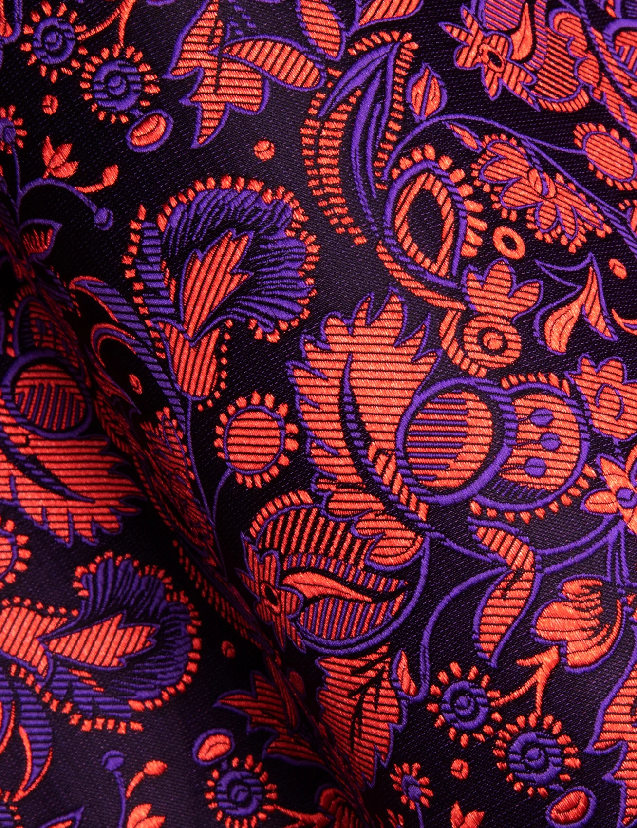 Red Purple Paisley Flower Pattern Silk Men's Long Sleeve Shirt