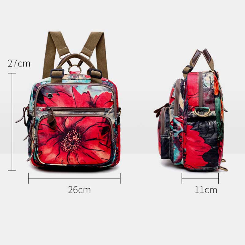 Multifunctional Waterproof Flower Printing Backpack Floral Diaper Bag Crossbody Bag