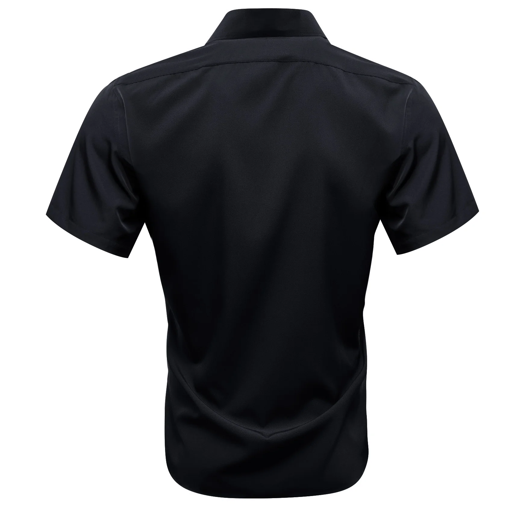 Black Solid Silk Men Short Sleeve Shirt
