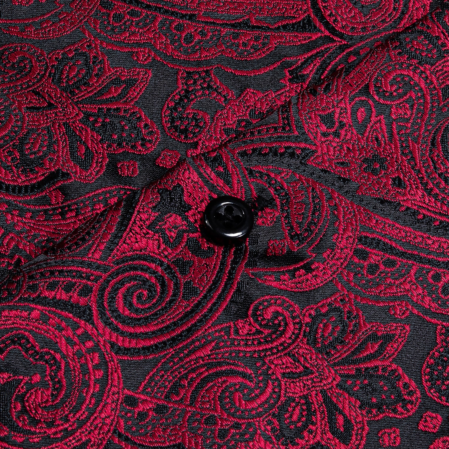Red Black Paisley Silk Men's Long Sleeve Shirt