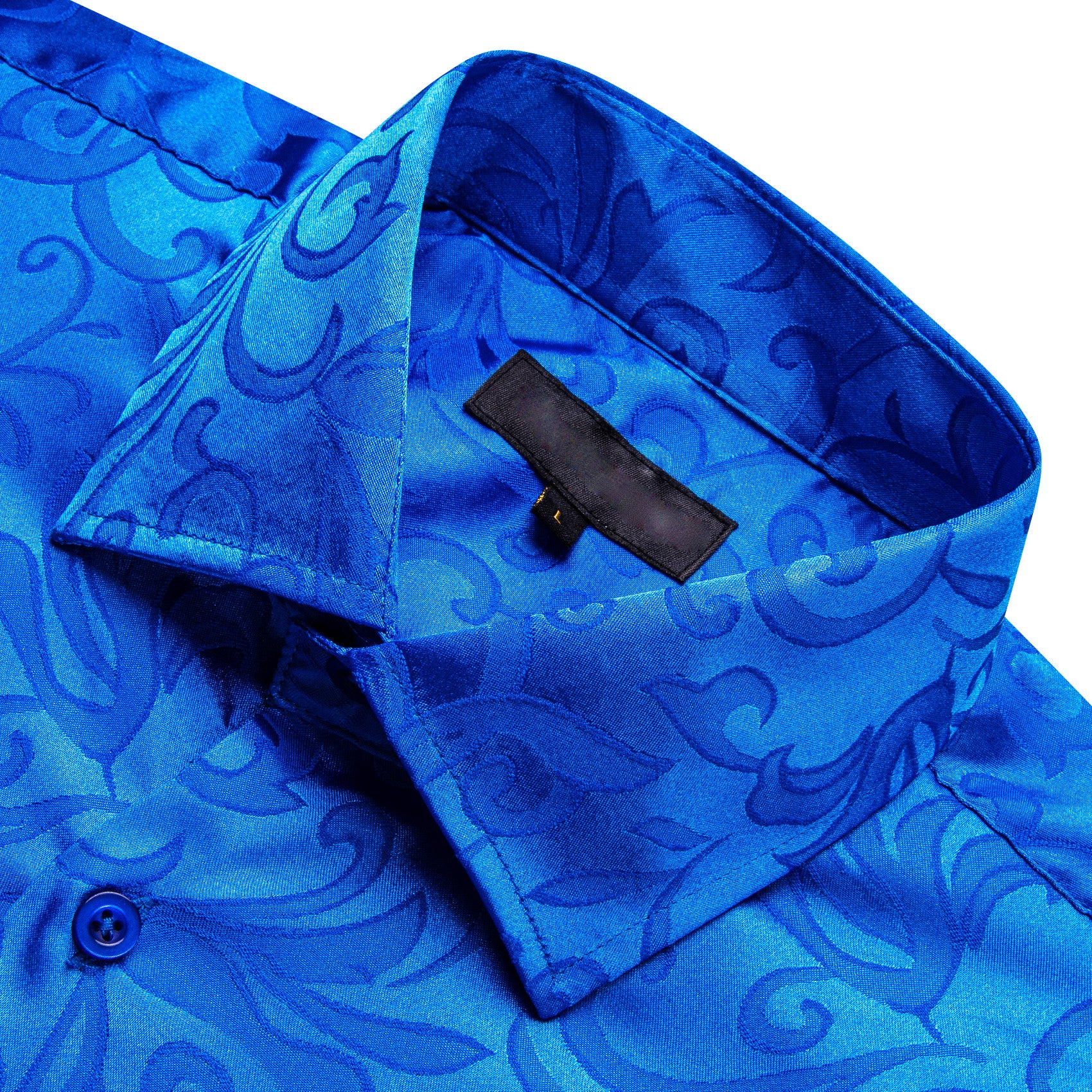 Klein Blue Floral Leaf Silk Men's Long Sleeve Shirt