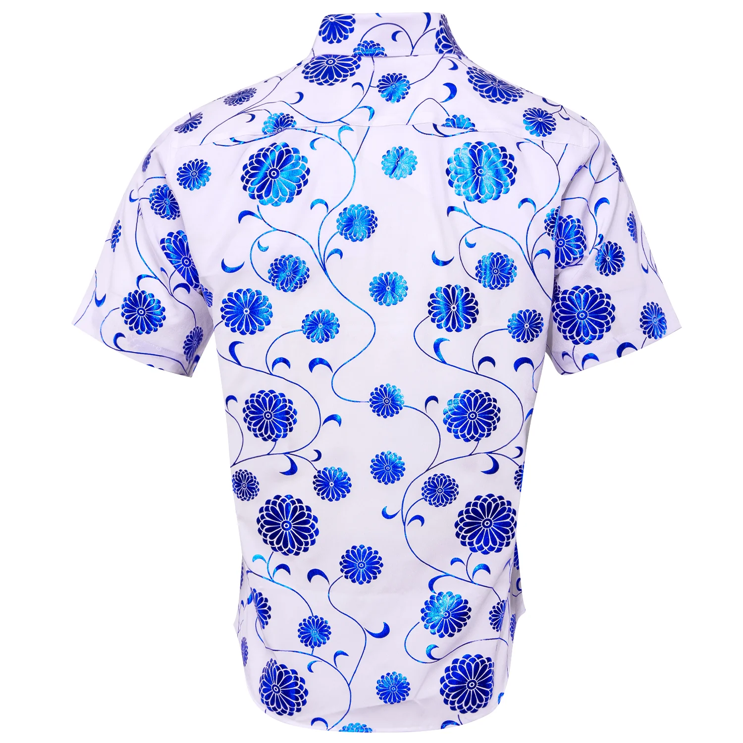 White Shirt with Blue Floral Silk Men's Short Sleeve Shirt