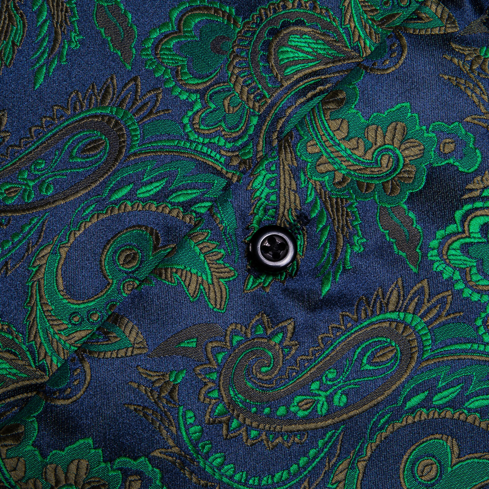 Green Blue Brown Paisley Silk Men's Long Sleeve Shirt